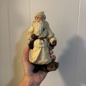 Father Christmas Figurine, 7.5", with Mail Pouch and Bag of Fruit, Vintage